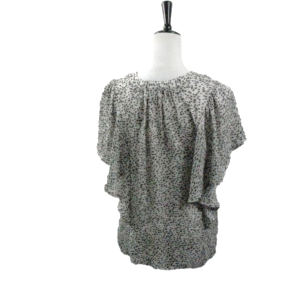 Chaps White/Green Patterned V-Slit Butterfly Slee… - image 3